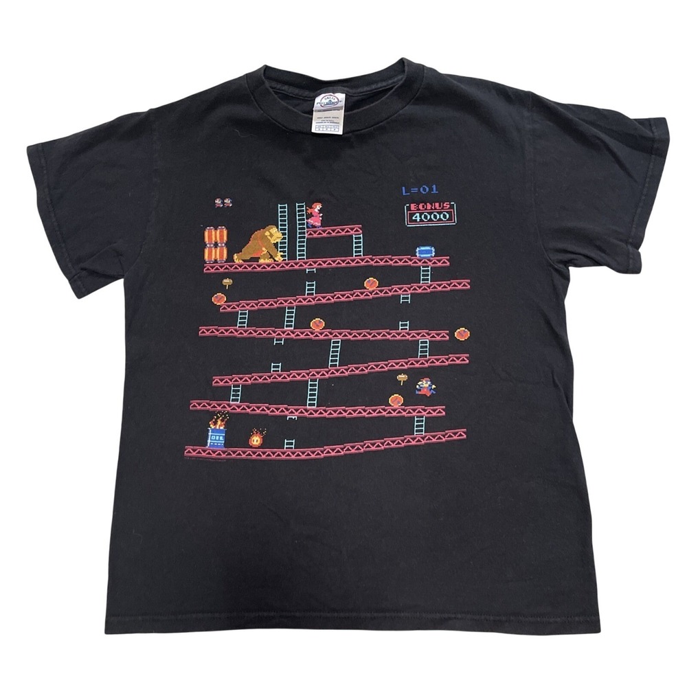 Vtg 2007 Nintendo Donkey Kong video game promo tee shirt Small Mario Retro Black
